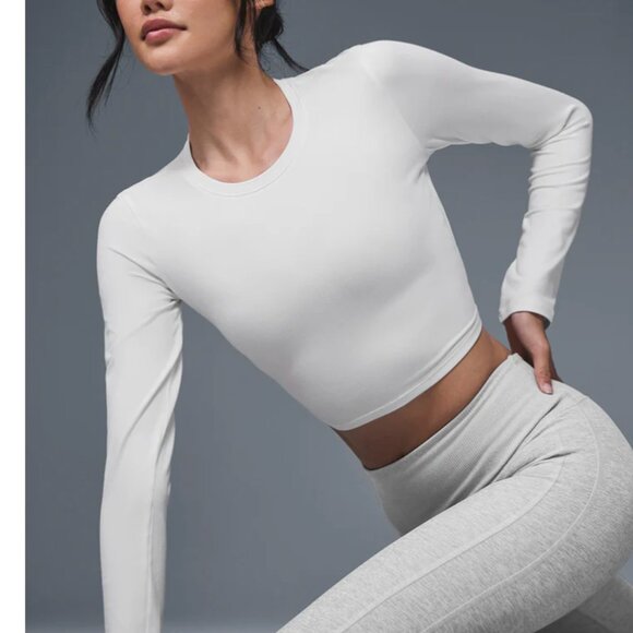 Alo Alosoft Crop Finesse Long Sleeve in White - Picture 3 of 5